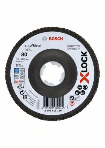 Ściernice lamelkowe BOSCH X-LOCK systemu Best for Metal Ø 115 mm, G 80, X571, wersja gięta, włókno szklane 2608619199