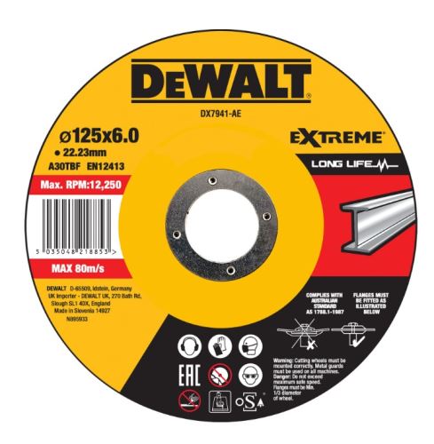 DeWALT Ściernica metalowa EXTREME wypukła 125 x 6 x 22,23 mm DX7941