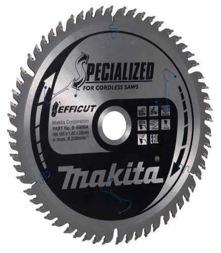 Brzeszczot MAKITA Efficut wood 165x1,85x20 mm 60 zębów B-69864