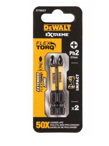 DeWALT Końcówka wkrętakowa skrętna 57 mm, PH2, EXTREME (2 szt.) DT70532T