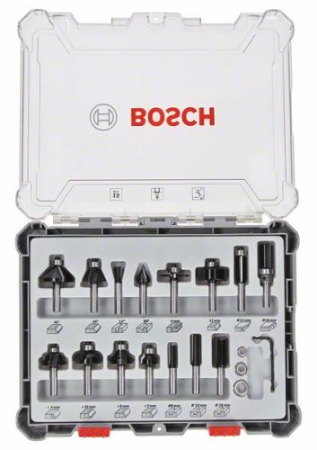 BOSCH Zestaw mieszany frezów kształtowych z wrzecionem Ø 8 mm, 15 szt. 2607017472