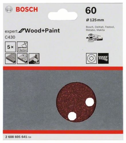 BOSCH Papier ścierny C430, opakowanie 5 szt. 125 mm, 60 szt. 2608605641