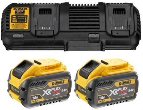 Podwójna ładowarka DeWALT z 2 akumulatorami litowo-jonowymi 9,0 Ah FLEXVOLT 18 V/54 V DCB132X2