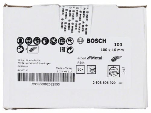 Ściernica fibrowa BOSCH R444, Expert for Metal 100 mm, 16 mm, 100 2608606920