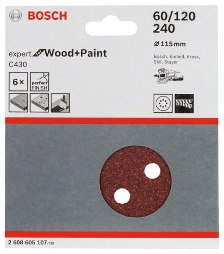 BOSCH Papier ścierny C430, 5 szt. 60; 120; 240 2608605107