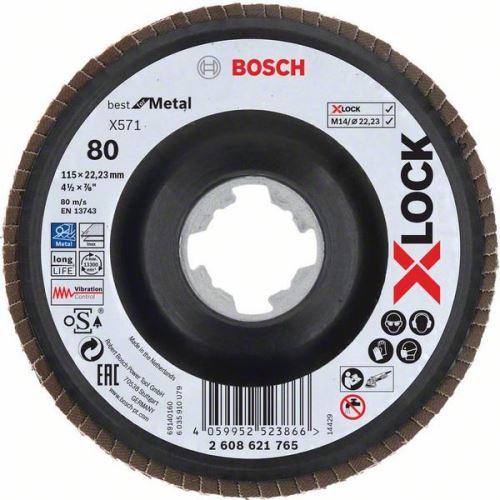 Ściernice listkowe BOSCH X-LOCK systemu Best for Metal Ø 115 mm, G 80, X571, wersja gięta, tworzywo sztuczne 2608621765