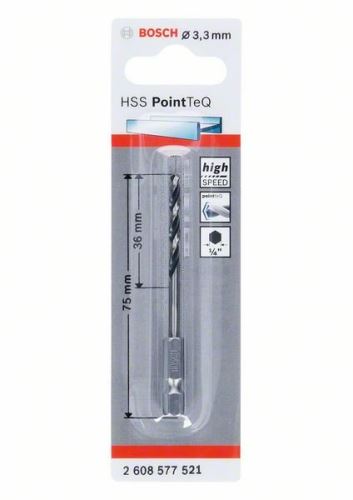 BOSCH Wiertło do metalu HSS PointTeQ HEX z chwytem 6-kątnym; 3,3 mm (5 szt.) 2608577521