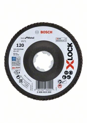 Ściernice lamelkowe BOSCH X-LOCK systemu Best for Metal Ø 115 mm, G 120, X571, wersja gięta, włókno szklane 2608619200