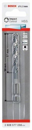 Wiertło kręte BOSCH z chwytem sześciokątnym HSS 6,0 mm 6 x 57 x 98 mm 2608577058