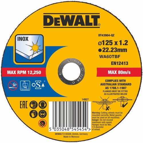 DeWALT Tarcza tnąca do stali nierdzewnej 125 x 22,2 x 1,2 mm DT43904