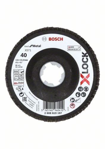 Ściernice lamelkowe BOSCH X-LOCK systemu Best for Metal Ø 115 mm, G 40, X571, wersja gięta, włókno szklane 2608619197