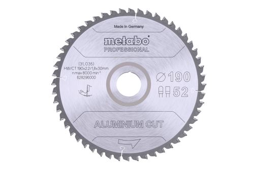 METABO Brzeszczot 190 x 30 mm, 52 zęby, 5° ujemny AlumCutProf 628296000