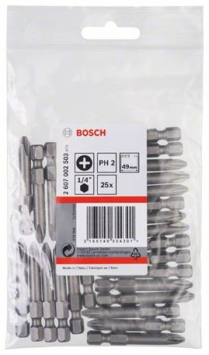 BOSCH Końcówka wkrętakowa ekstra twarda Extra-Hart PH 2, 49 mm (25 szt.) 2607002503