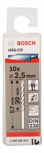 BOSCH Wiertła do metalu HSS-Co, DIN 338 2,5 x 30 x 57 mm (10 szt.) 2608585875