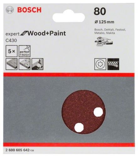 BOSCH Papier ścierny C430, opakowanie 5 szt. 125 mm, 80 2608605642