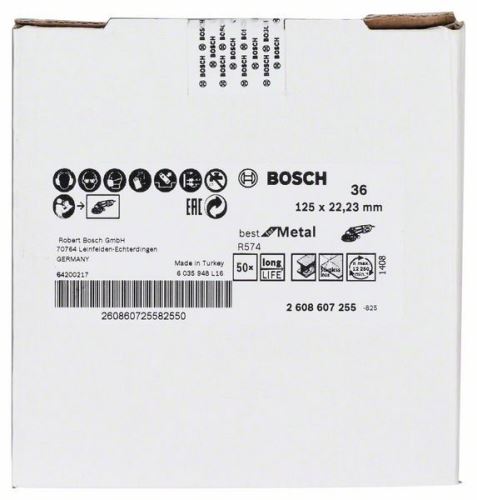 Ściernica fibrowa BOSCH R574, Best for Metal D = 125 mm; K = 36 2608607255