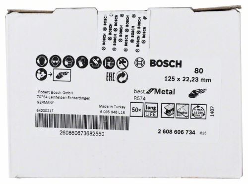 Ściernica fibrowa BOSCH R574, Best for Metal D = 125 mm; G = 80 2608606734