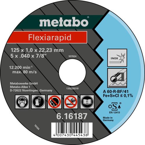 METABO Tarcza tnąca - stal nierdzewna-FLEXIRAPID 125x1,0x22,2 616187000