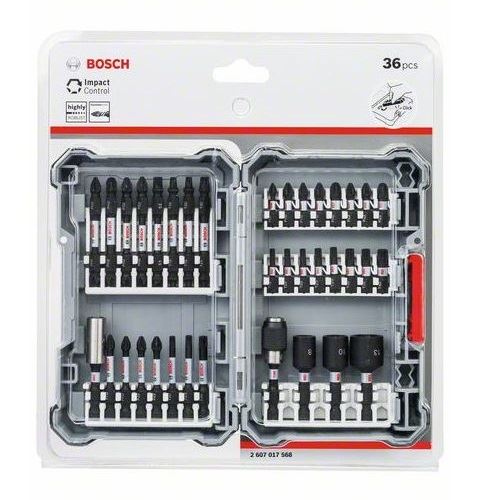 BOSCH 36-częściowy zestaw bitów do wkrętaków Pick&Click z kontrolą udaru i kluczy nasadowych 2607017568