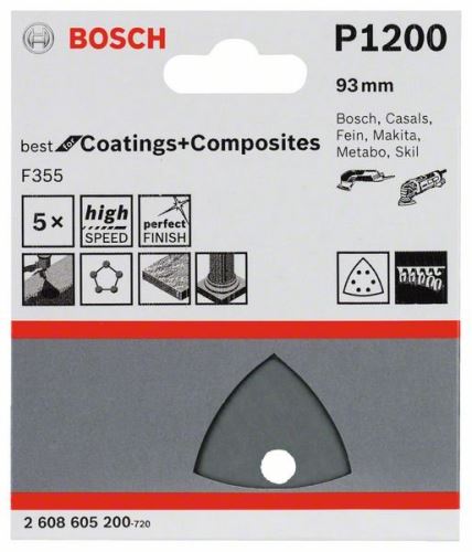 BOSCH Papier ścierny F355, opakowanie 5 szt. 93 mm, 1200 2608605200