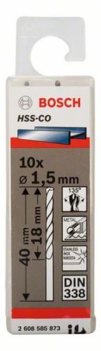 BOSCH Wiertła do metalu HSS-Co, DIN 338 1,5 x 18 x 40 mm (10 szt.) 2608585873