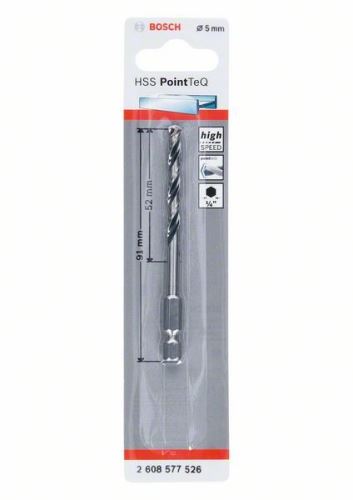 BOSCH Wiertło do metalu HSS PointTeQ HEX z chwytem 6-kątnym; 5,0 mm (5 szt.) 2608577526