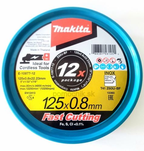 Tarcza tnąca MAKITA ze stali nierdzewnej 125x0,8x22,23 mm, 12 szt. NowośćE-22953-12 E-10877-12