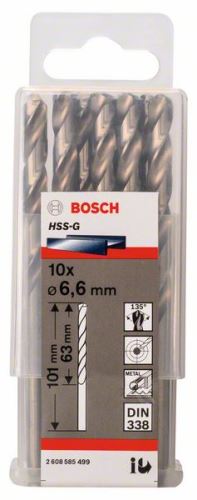 BOSCH Wiertła do metalu HSS-G, DIN 338 6,6 x 63 x 101 mm (10 szt.) 2608585499