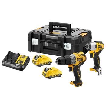 Kompaktowy zestaw narzędzi akumulatorowych DeWALT 12V, 2x akumulator, TSTAK DCK2111L2T