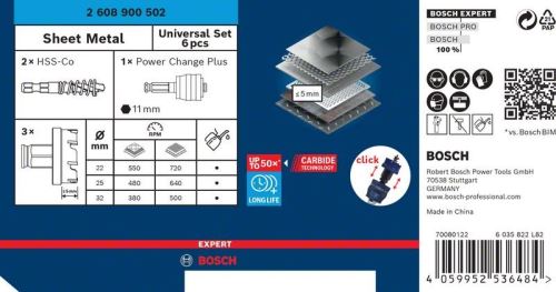 Zestaw dziurkaczy BOSCH EXPERT Sheet Metal 22-32, 6 szt. 2608900502