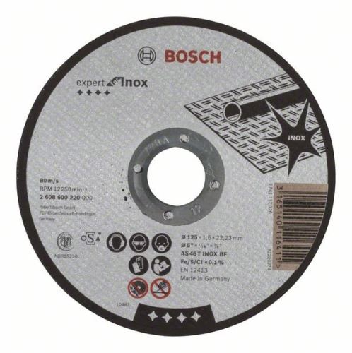 BOSCH Tarcza tnąca prosta Expert do Inox AS 46 T INOX BF, 125 mm, 1,6 mm 2608600220