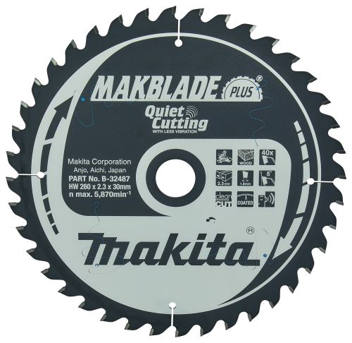 MAKITA Brzeszczot do drewna MAKBLADEplus 260x2,3x30mm 40Z B-32487