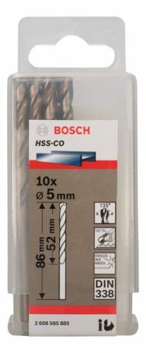 Wiertła do metalu BOSCH HSS-Co, DIN 338 5 x 52 x 86 mm (10 szt.) 2608585885