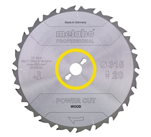 METABO Brzeszczot „Powercut Wood – professional”, 315 x 30 mm, 20 zębów, 22° 628015000